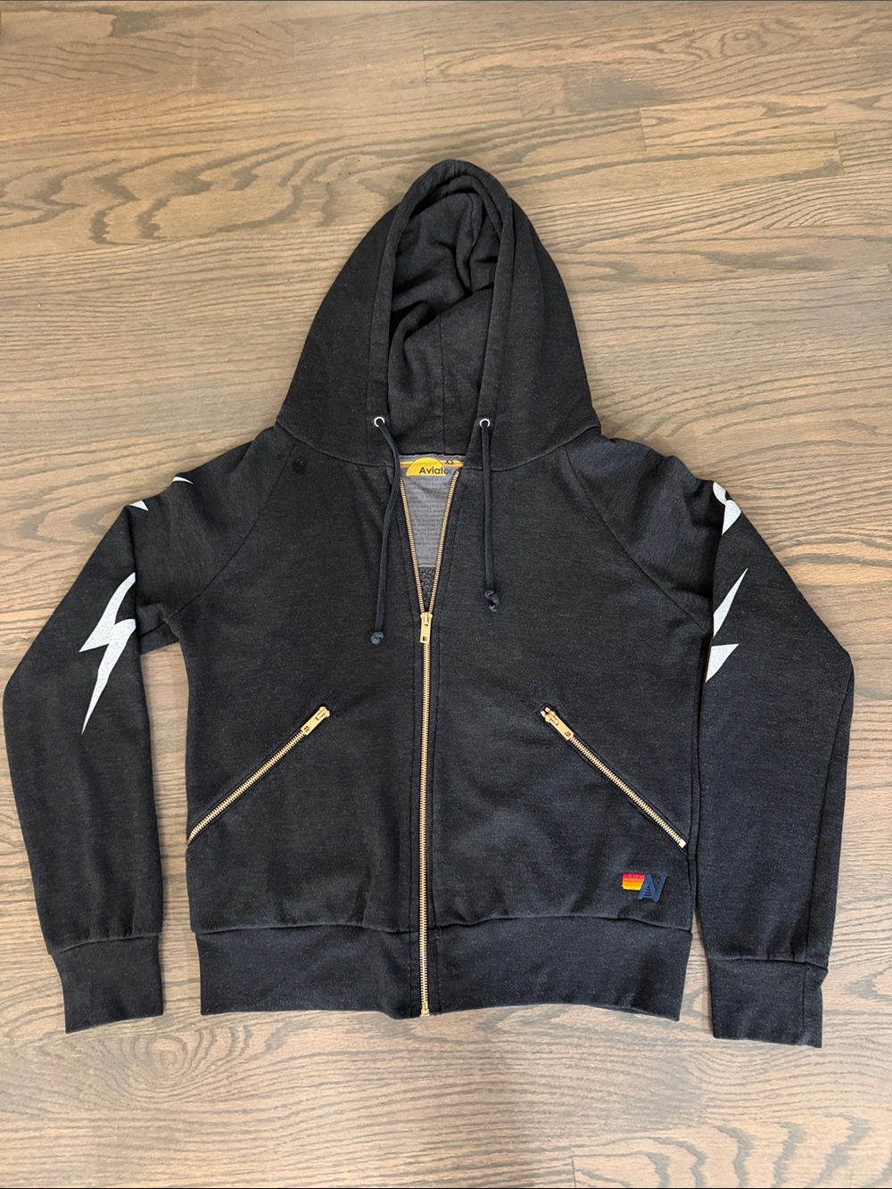 Aviator Nation Black Zip-Up Hoodie with Lightning Sleeves